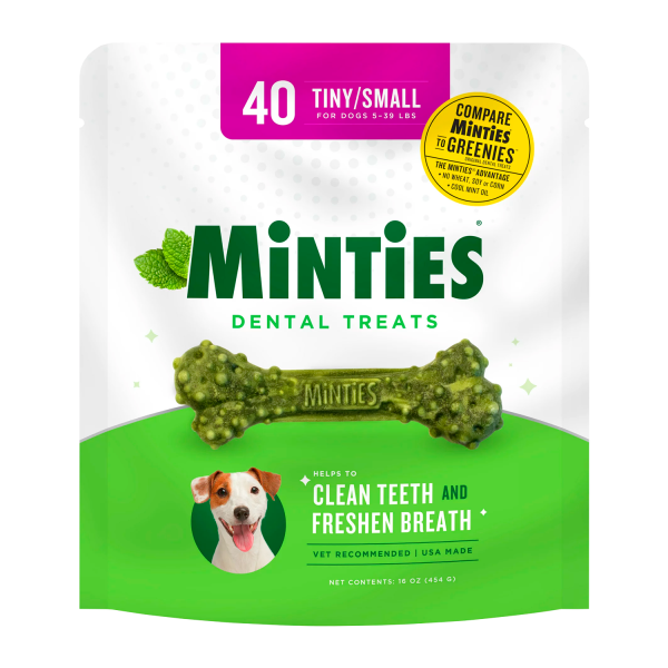 MINTIES Dog Dental Bone Treats, Dental Chews for Tiny_Small Dogs 5-39 lbs, 40 Count