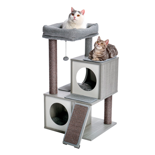 PAWZ Road 36" Wooden Cat Tree Tower with Sisal Scratching Posts for Indoor Kittens and Meduim Cats,Gray