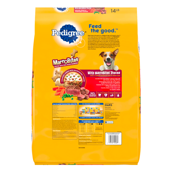 PEDIGREE With MarroBites Pieces Adult Dry Dog Food, Steak & Vegetable Flavor, 14 lb. Bag - Image 2