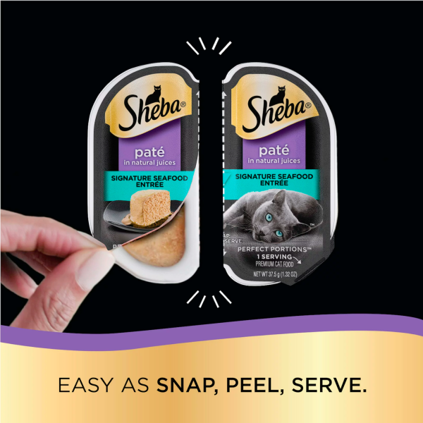 SHEBA Wet Cat Food Pate Variety Pack, Signature Seafood, Delicate Salmon and Tender Whitefish & Tuna Entrees, 2.6 oz. PERFECT PORTIONS Twin-Pack Trays - Image 3